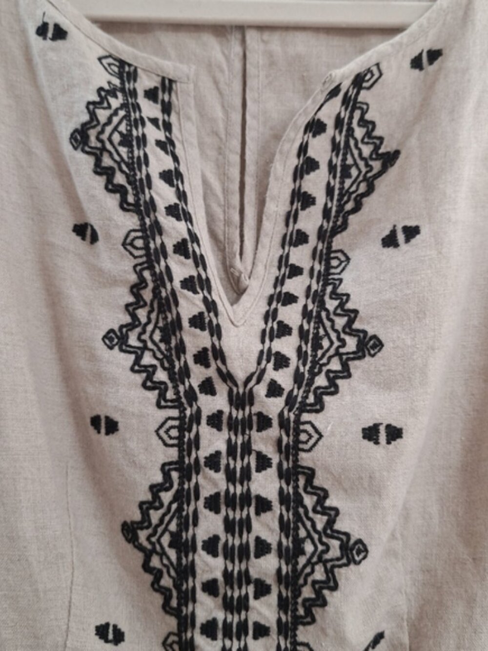 LOFT Boho Beige Black Embroidered Linen Romper Short 2P - Picture 7 of 9